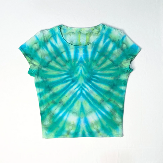 Turquoise and Green Heart Baby Tee | Size Medium