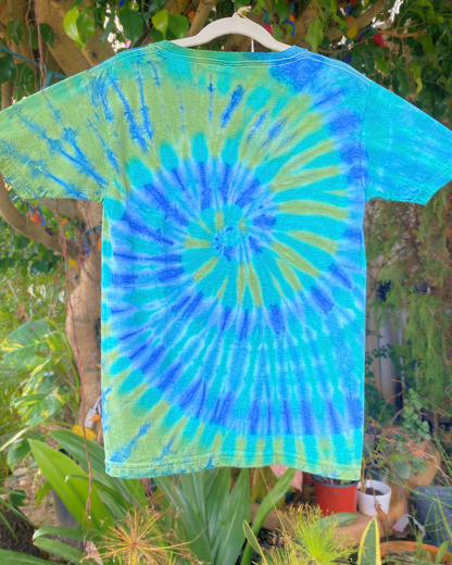 Blue-Green Spiral Tie-Dyed Tee | Kid’s XS